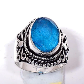 

Genuine Chalcedony Ring Silver Overlay over Copper, Hand Made Women Jewelry gift , USA Size : 8.25