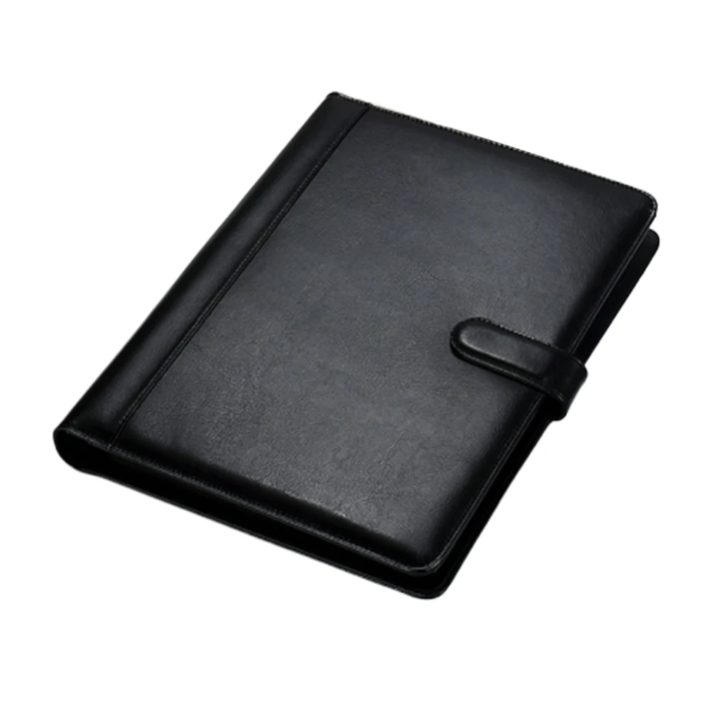 1 шт. блокнот из натуральной кожи A4 органайзер для файлов Папка-портфолио сумки для документов многофункциональный держатель для карт файлы ручка калькулятор с прищепкой памятка - Цвет: Black