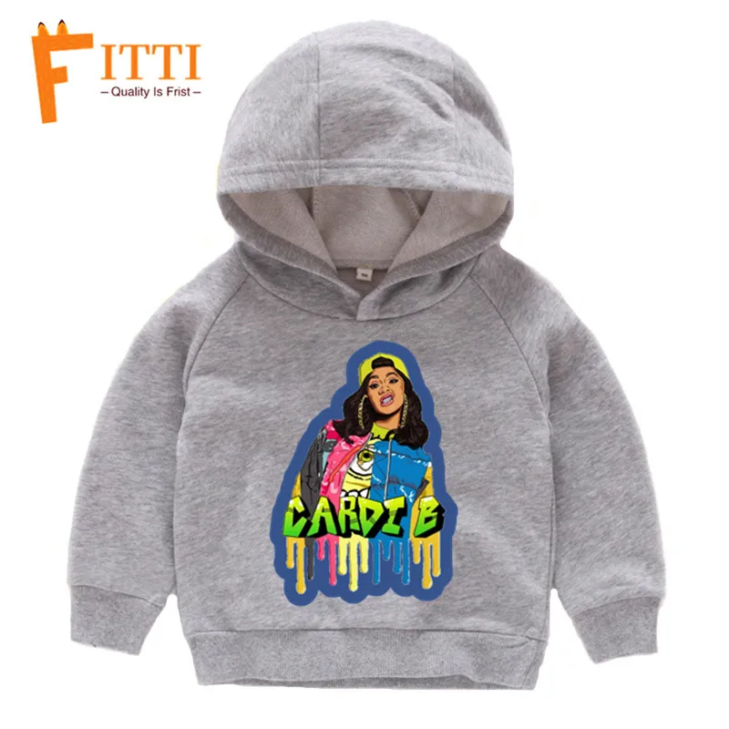 Детские толстовки с капюшоном в стиле хип-хоп, Cardi B, Детский свитер на осень и зиму, толстовка с капюшоном - Цвет: T127K-YM-grey