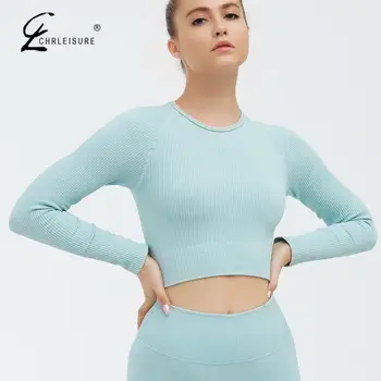 

Tight T Shirt Women Seamless Sexy Fitness Women Tops Solid Ribbed Round Neck Ensemble Femme Long Sleeve Workout Top