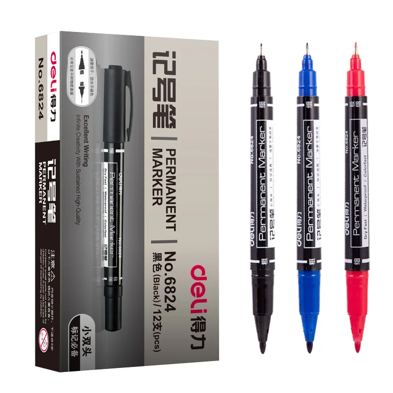 

12Pcs/Lot Sign Marker Pen Oily Double Head 0.5mm 1mm Fast Dry Permanent Black Color CD Pen Kids Drawing Pens Office Stationery