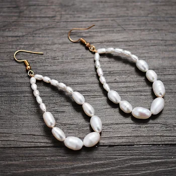 

Simple Freshwater Pearls Bridal Drop Earrings Hand wired Wedding Accessories Jewelry Fashion Women Earrings