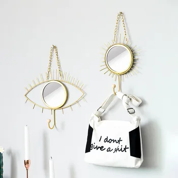 

Creative Eye Shape Makeup Mirror Nordic Style Gold Trim Decorative Mirror with Jewelry Hook wall hanging ornaments