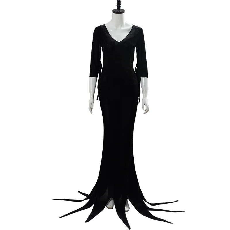 

Cossky Morticia Addams cospaly Costume Women Black Velvet fish tail skirt Party Dress