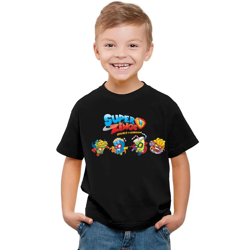

Cute Summer Tshirt Super Zings Superzings Printed Graphic Fashion T-Shirt Boys Girls Black Shirt Baby Tee Hipster Kids T Shirt
