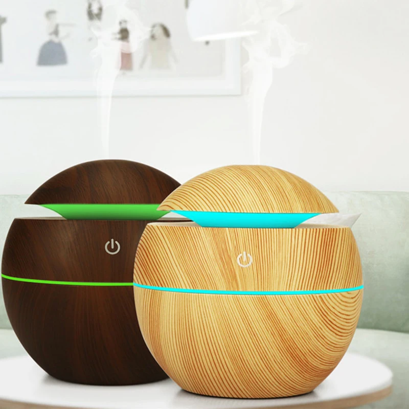 

130ml Mini USB Aroma Air Humidifier Essential Oil Diffuser Wood Grain Ultrasonic Cool Mist Maker Fogger Atomizer 7 light