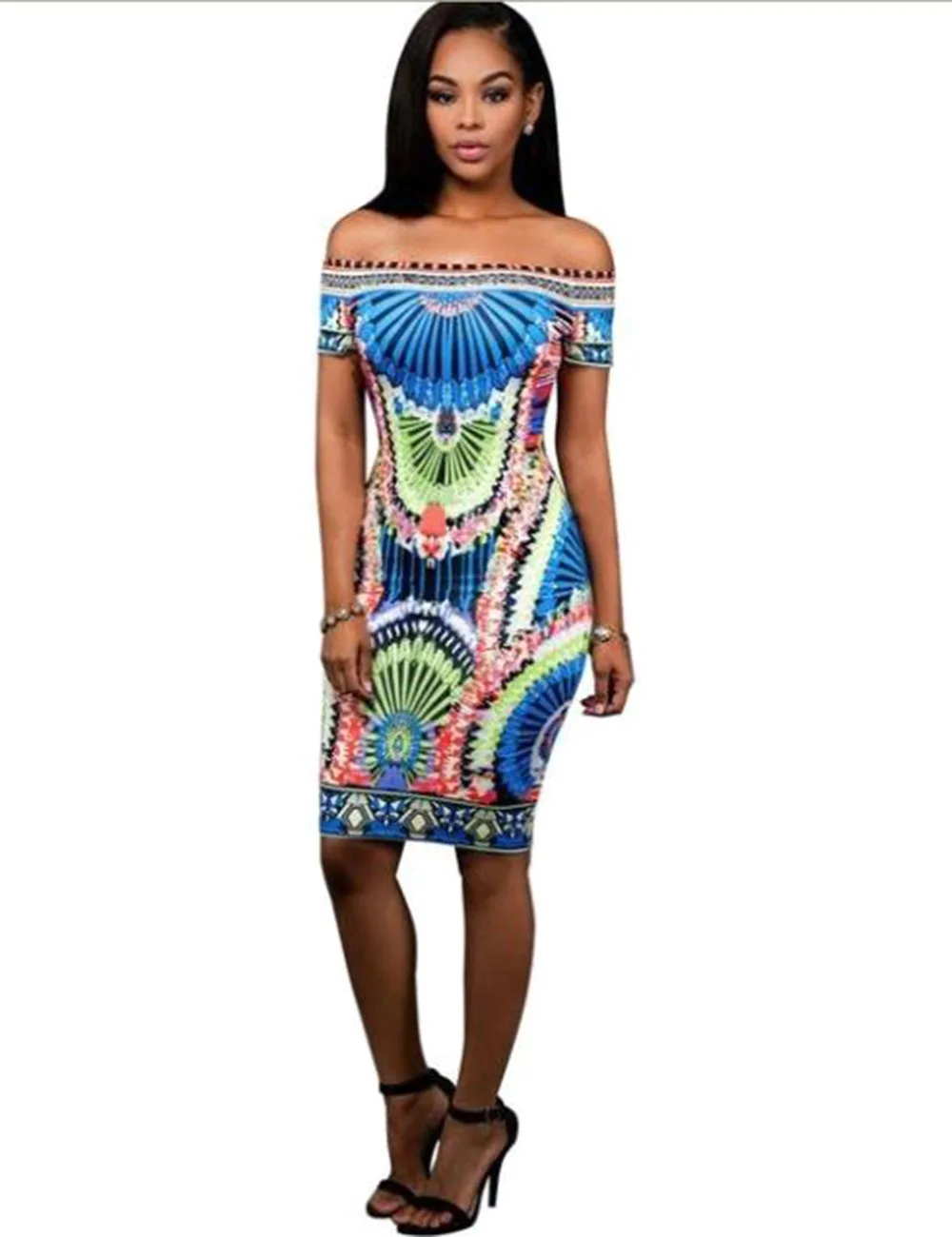 Fadzeco африканские платья для женщин с открытыми плечами сексуальные новые летние платья с этническим принтом платья с разрезом