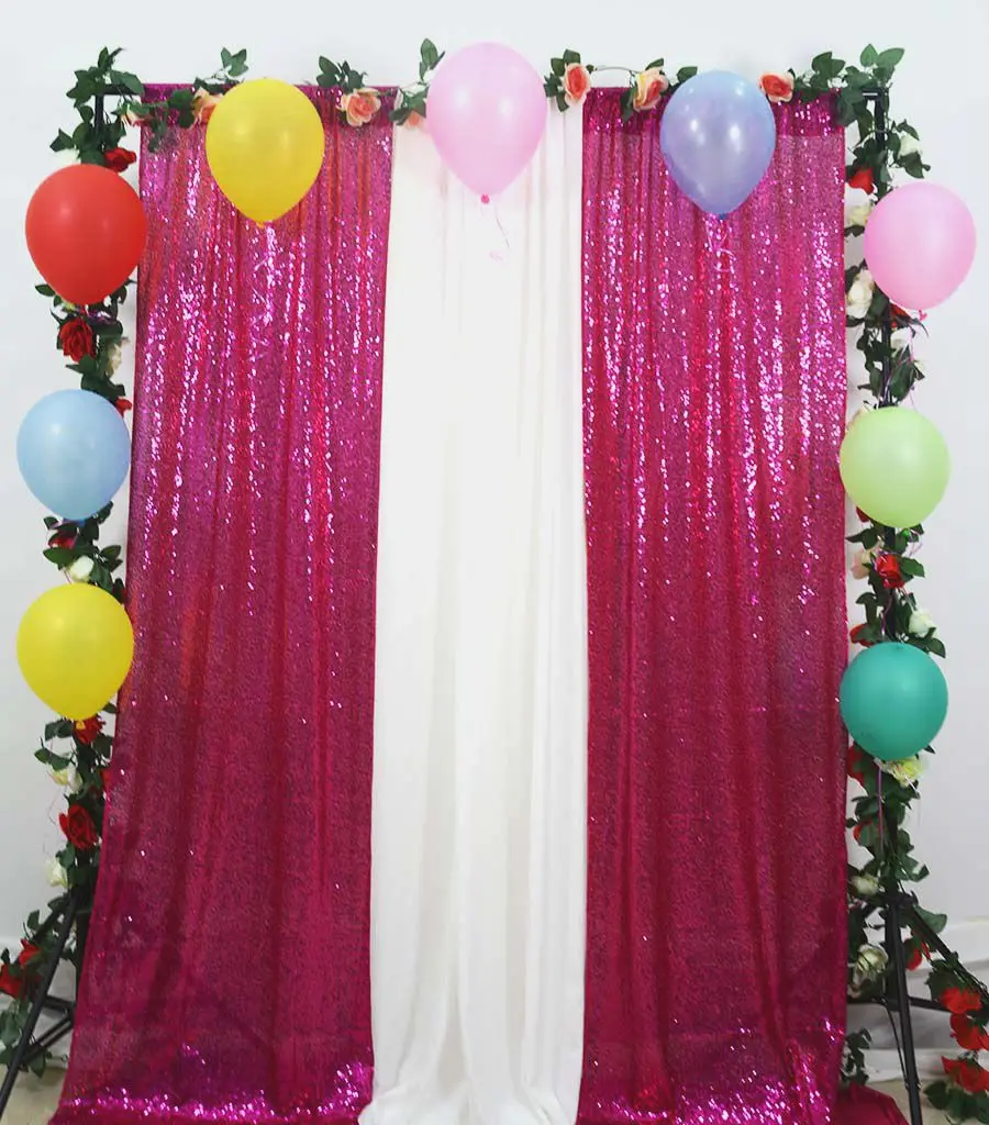 

Sequin Curtains 2 panels 2FTx8FT Hot Pink Glitter Backdrop Fuchsia Sequin Photo Backdrops-M1030