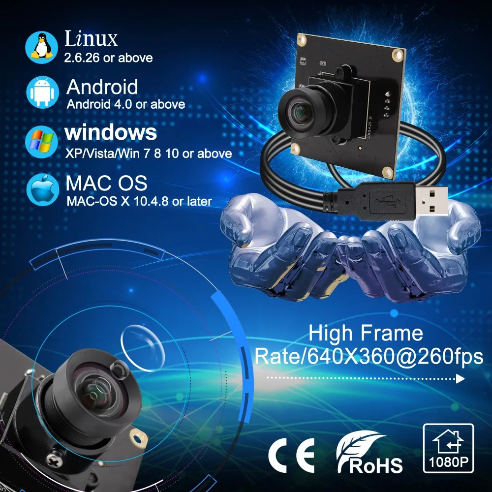 USB камера без искажений MJPEG 260fps 640X360/120fps 720 P/60fps 1080P CMOS OV4689 мини модуль камеры видеонаблюдения