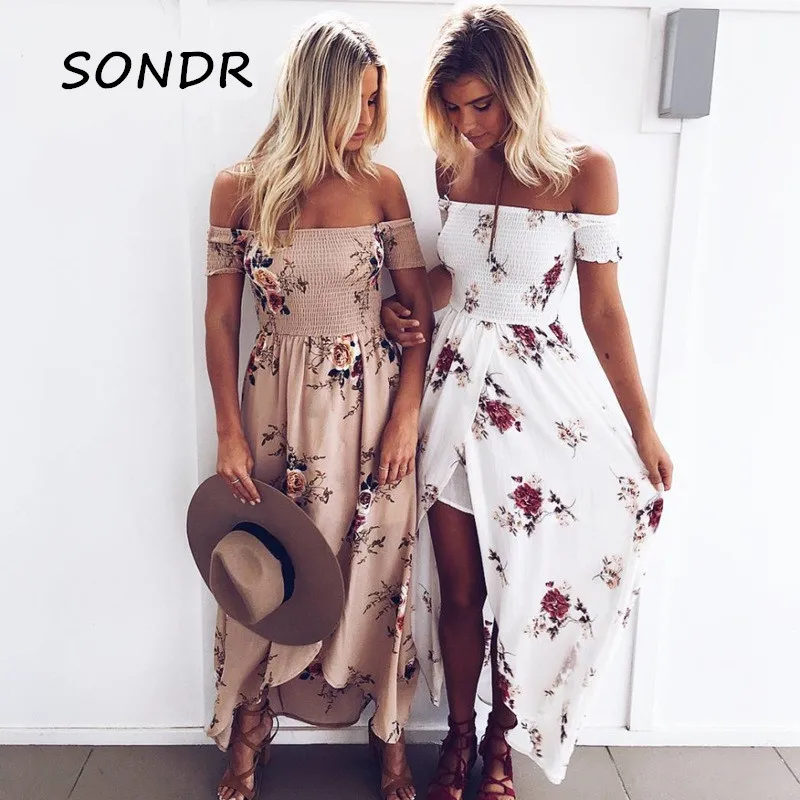 

SONDR Dress Summer 2020 Women Sexy floral dress Split Maxi Beach Sundress Off Backless Dress Boho Long Dresses Vestidos Femme