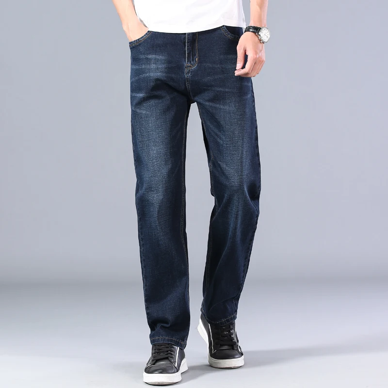 New Classic Stretch loose straight denim trousers male brand pants plus size 40 42 44 men's thin blue jeans advanced,denim pants,denim trousers
