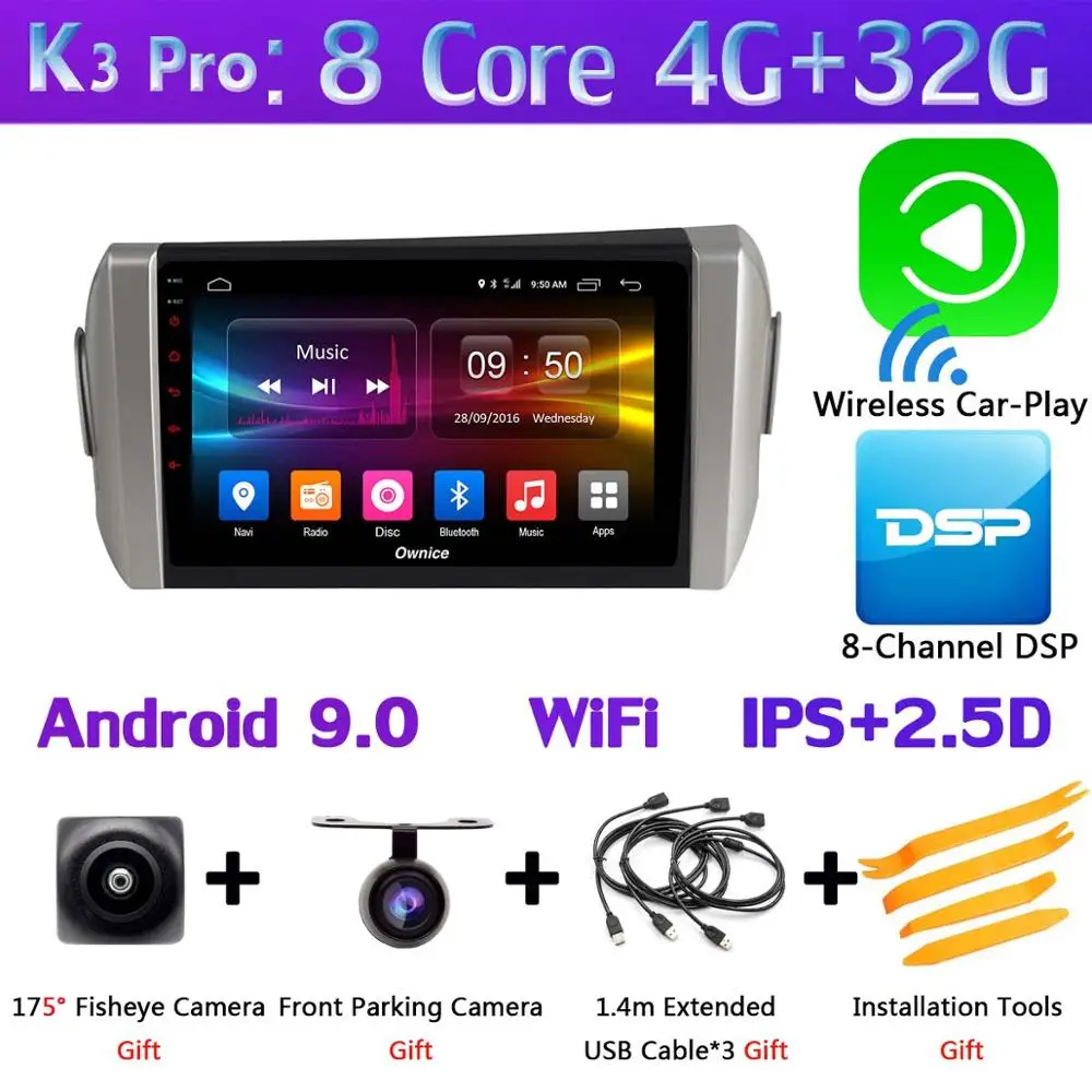 K3 Pro CarPlay Панорамная камера 360 ° Android 9,0 4 Гб+ 64 ГБ Автомобильный DVD для Toyota Innova Crystal gps Радио SPDIF DSP CarPlay - Цвет: K3 Pro CarPlay