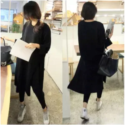 

2020 Spring Clothing New Style Korean-style Slit Long Loose-Fit Slimming Casual Outer Wear Dress Women's Fashion