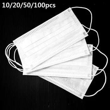

20/50/100/200/500pcs Disposable Masks Non Woven breathable 3 Layers Breathable Earloops Face Mouth Muffle