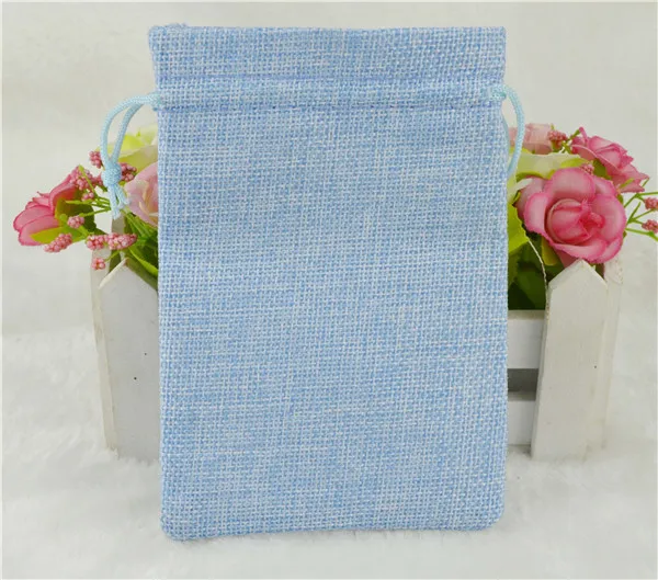 sky blue Хит, 50 шт., льняные джутовые мешочки на шнурке, хлопковые разноцветные пакеты для упаковки, подарок, Свадебные Рождественские Сумки для конфет(4 размера - Цвет: sky blue