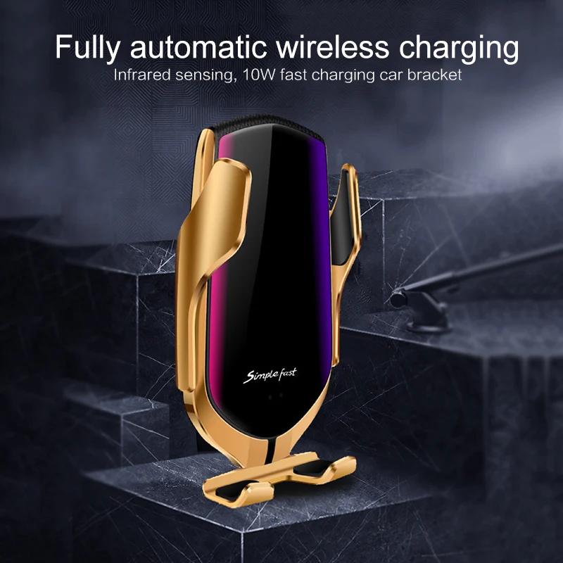 R1 10W беспроводное автомобильное зарядное устройство автоматический зажим Быстрая зарядка держатель телефона крепление в автомобиль для iPhone XR huawei samsung смартфон