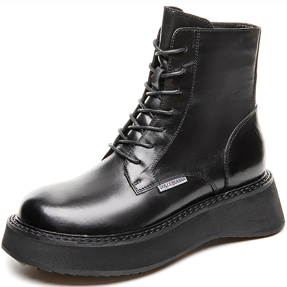 Cow Genuine Leather Women Martin Boots For Ladies Platform Lace-up Designer Ankle Boot Female Nonslip Handmade Pumps Shoes Girls