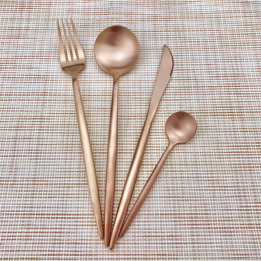 24 шт. Набор радужных столовых приборов из меди и черного золота столовые приборы