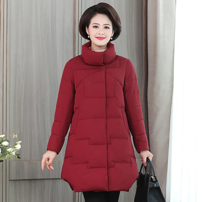 

Large Size Solid Color Stand Collar Middle-aged WOMEN'S Dress Cotton-padded Jacket Middle-aged Women Dress Cotton Coat 2018 Wint