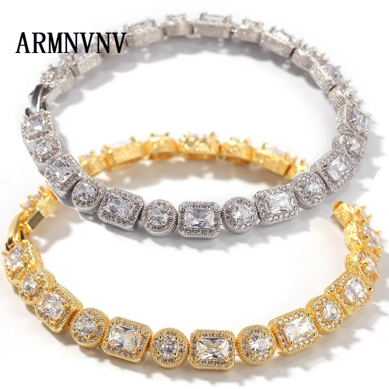 В стиле «хип-хоп» Bling из кубического циркония браслет 1 ряд теннисная цепочка Браслеты круглой формы CZ цепь со звеньями, Для мужчин Хип-Хоп Исполнитель ювелирные изделия