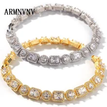 В стиле «хип-хоп» Bling из кубического циркония браслет 1 ряд теннисная цепочка Браслеты круглой формы CZ цепь со звеньями, Для мужчин Хип-Хоп Исполнитель ювелирные изделия