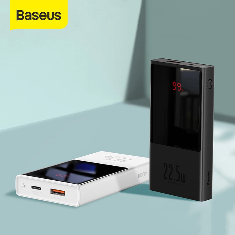 Baseus 10000/20000mAh Mini Power Bank 22.5W Quick Charging External Battery Charger Digital Display PD QC Fast Charge Power Bank