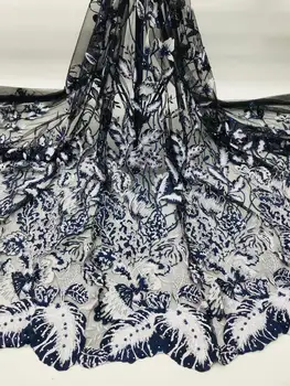 

NEW Luxury black embroidered African beaded tulle fabric 2019 Nigerian mesh lace fabric high quality French lace for party YYZ5