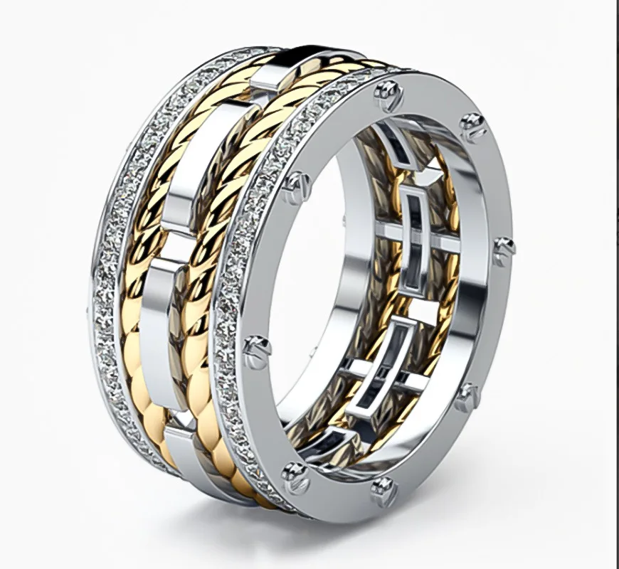 BAOSHINA-anillo de compromiso para hombre, diseño de cuerdas, dos anillos circulares de cristal
