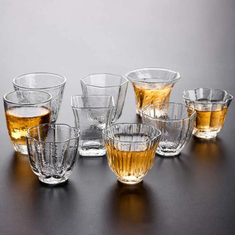 2pcs Japanese Glass Cup Clear Heatresistant Hammered Crystal Kungfu Tea Cup Home Office Puer