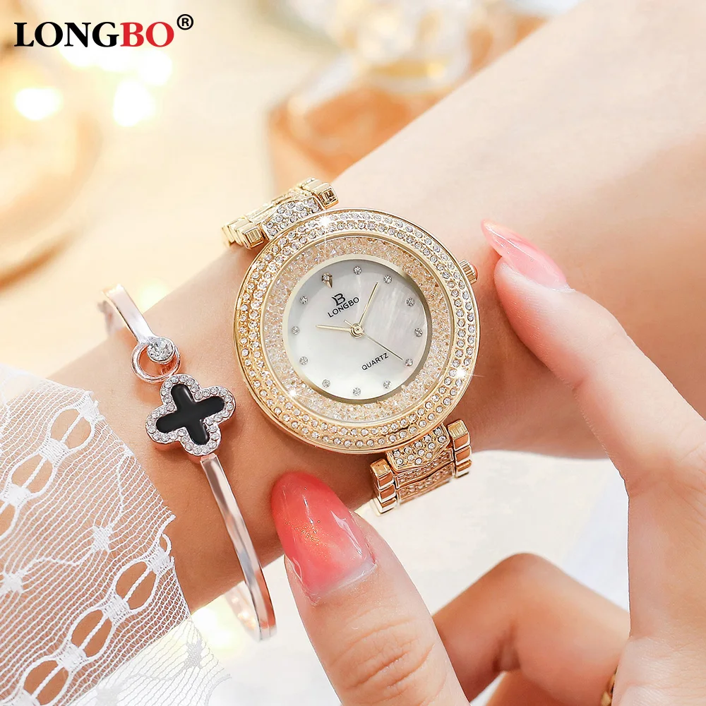 Gold LONGBO аналоговые Стальные наручные часы Лидер продаж Кварцевые часы Женские часы модные женские повседневные часы 80677 - Цвет: Gold