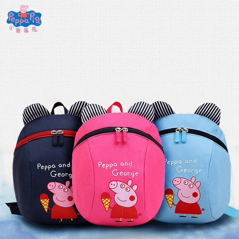

New Hot Children's Canvas Peppa Pig Bag 3 Years Old Boys Girls School Bag Wallet Kindergarten Anti-lost Traction Rope Backpack