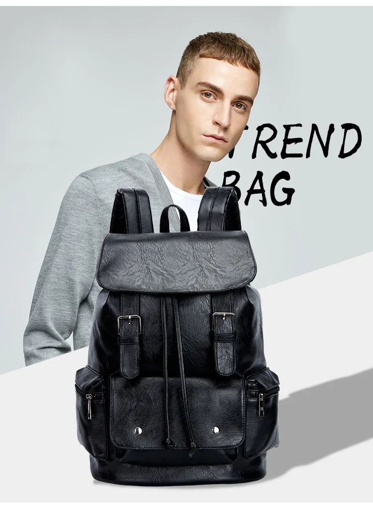 PU Travel Leisure Backpacks Vintage Men Leather Laptop Backpack Bag for Men Teenager Students Retro School Bags Casual Rucksacks (2)