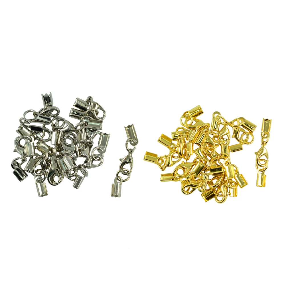 24pcs Lobster Clasp Clip Fold Over Cord End Crimp Caps For Jewelry Making