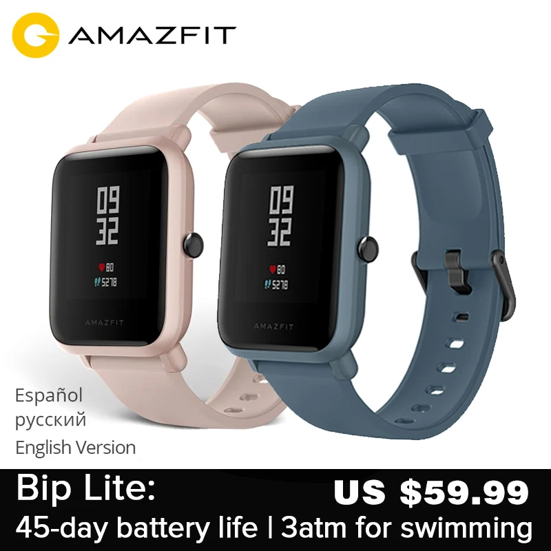Английская версия Amazfit Bip Lite Bluetooth Smartwatch 45 Day Battery Life 3ATM водонепроницаемые Смарт