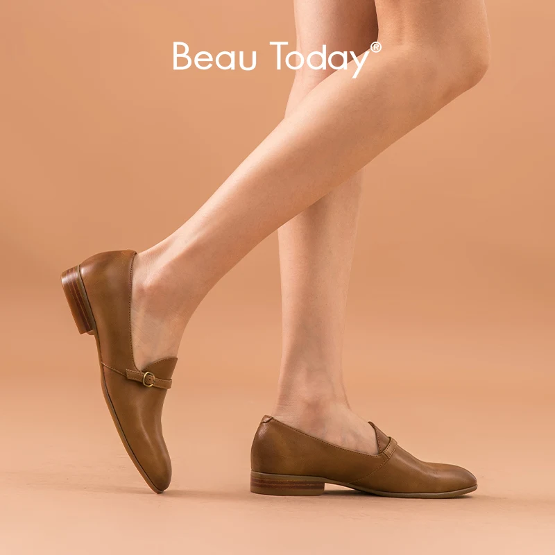 Женские лоферы из натуральной бычьей кожи BeauToday Повседневные слипоны на плоской