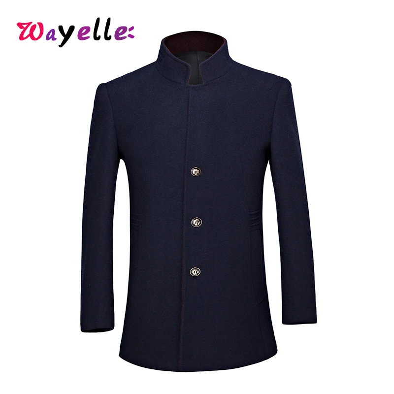 

Autumn/Winter Men Wool Windbreaker Overcoats Men's Solid Stand Collar Single Breasted Coat and Jacket Casual Simple Warm Jackets