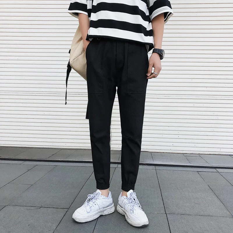 

Hot Sales New Style Men Japanese-style Lace-up Loose-Fit 9 Points Casual Bib Overall Youth Fashion Beam Leg Harem Pants 1901