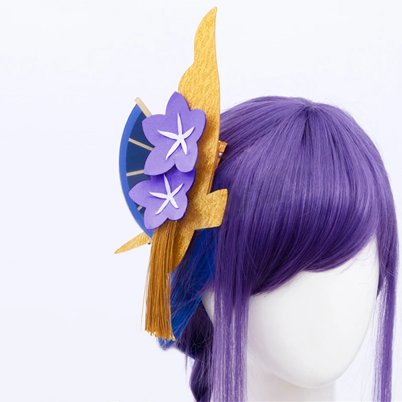 Synthetic Wig Raidenshogun Cosplay Genshin Impact Blue Purple Ombre Wigs for Women Braids Braided Hair Bangs Party Item 5