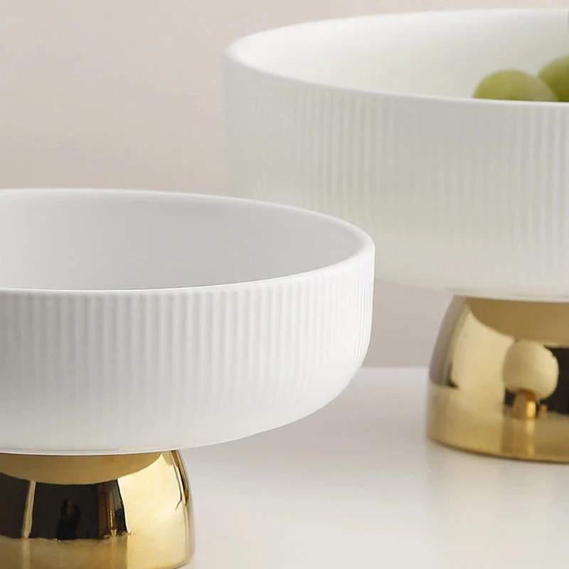 Ceramic Plate Tall Feet Fruit Plate White Round Salad Bowl Dessert Cake 
