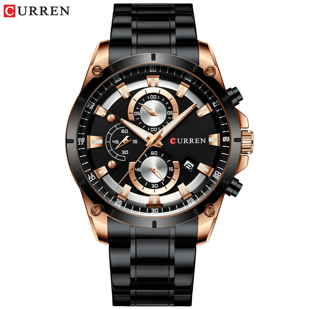 Rose Black CURREN Мужские часы Роскошный Креативный дизайн кварцевые мужские часы с хронографом из нержавеющей стали спортивные часы мужские часы Relojes - Цвет: Rose Black