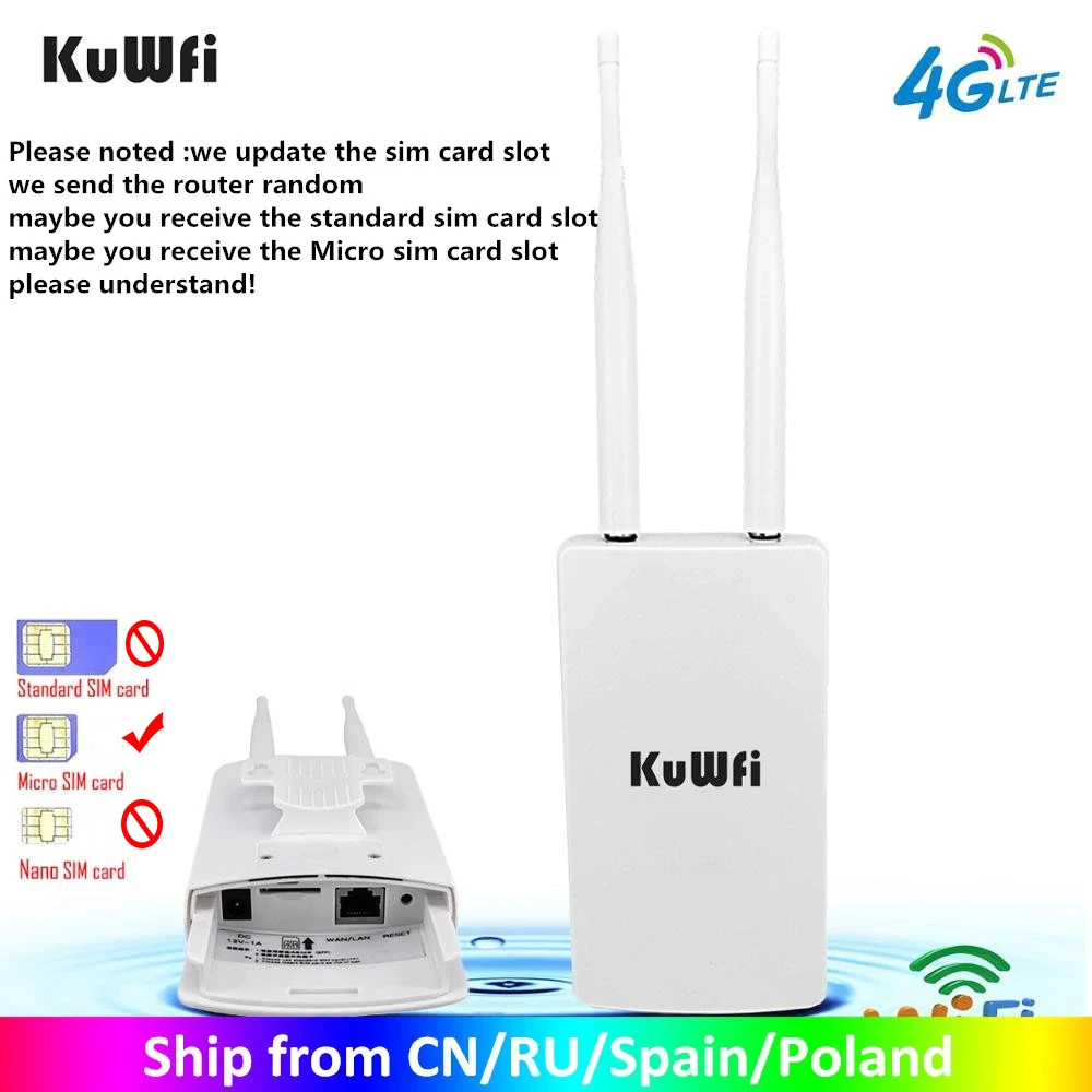 KuWFi Водонепроницаемый Открытый 4G CPE Маршрутизатор 150 Мбит / с CAT4 LTE Маршрутизаторы