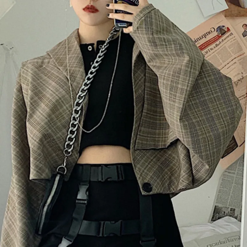 

DEAT Plaid Long Sleeve Short Section Loose Woman Blazer Jacket Casual Personality Temperament Fashion 2019 Autumn Coat New TV023