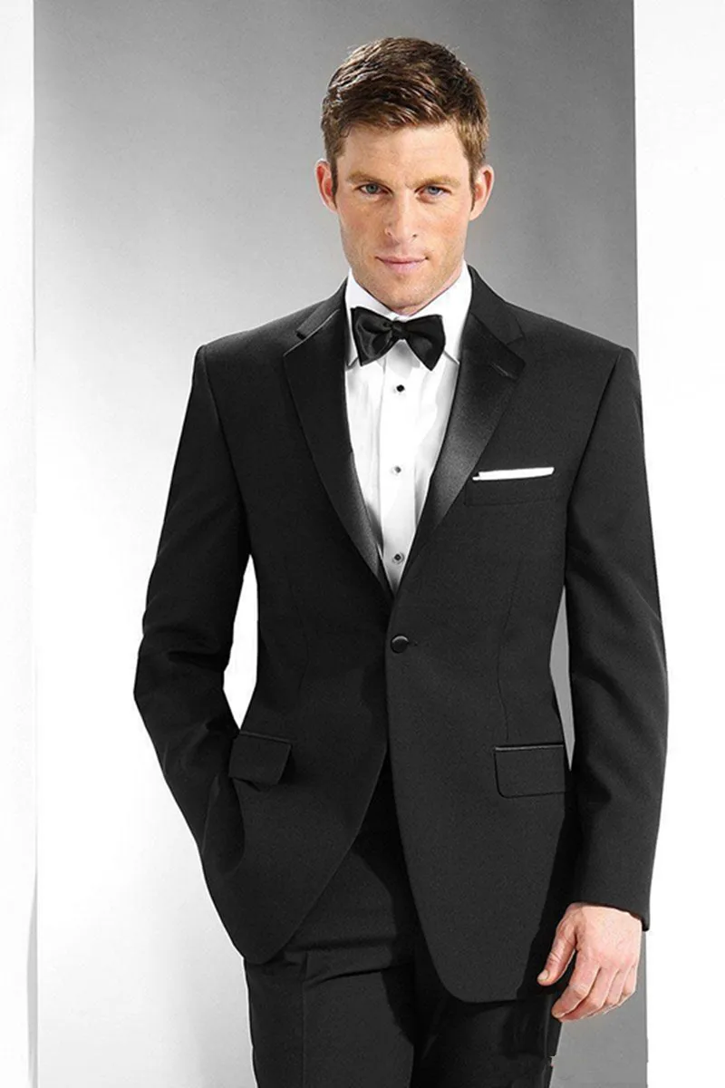 

New Stylish Design Groom Tuxedos One Button Black Notch Lapel Groomsmen Best Man Suit Mens Wedding Suits (Jacket+Pants+Tie)