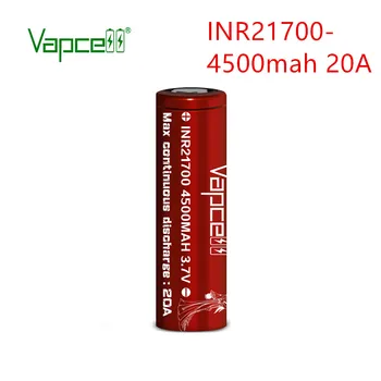 

Free shipping Original Vapcell 21700 4500mAh 20A Rechargeable Li-Ion red high capacity battery for flashlight lithium batteries