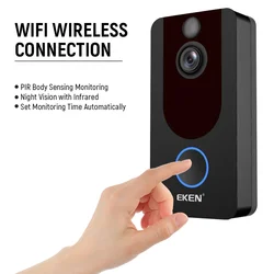 EKEN – sonnette vidéo connectée V7, caméra de Surveillance sans fil HD 1080P, interphone vidéo WiFi, Vision nocturne PIR 