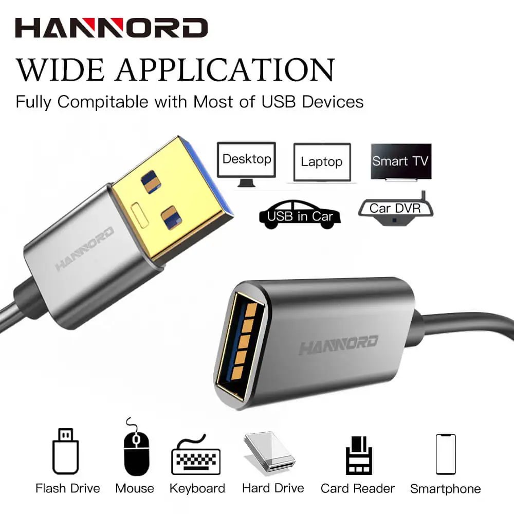 Hannord USB кабель-удлинитель для мужчин и женщин USB кабель-удлинитель USB 3,0 кабель-удлинитель Кабель для передачи данных для ПК клавиатура принтер Smart tv