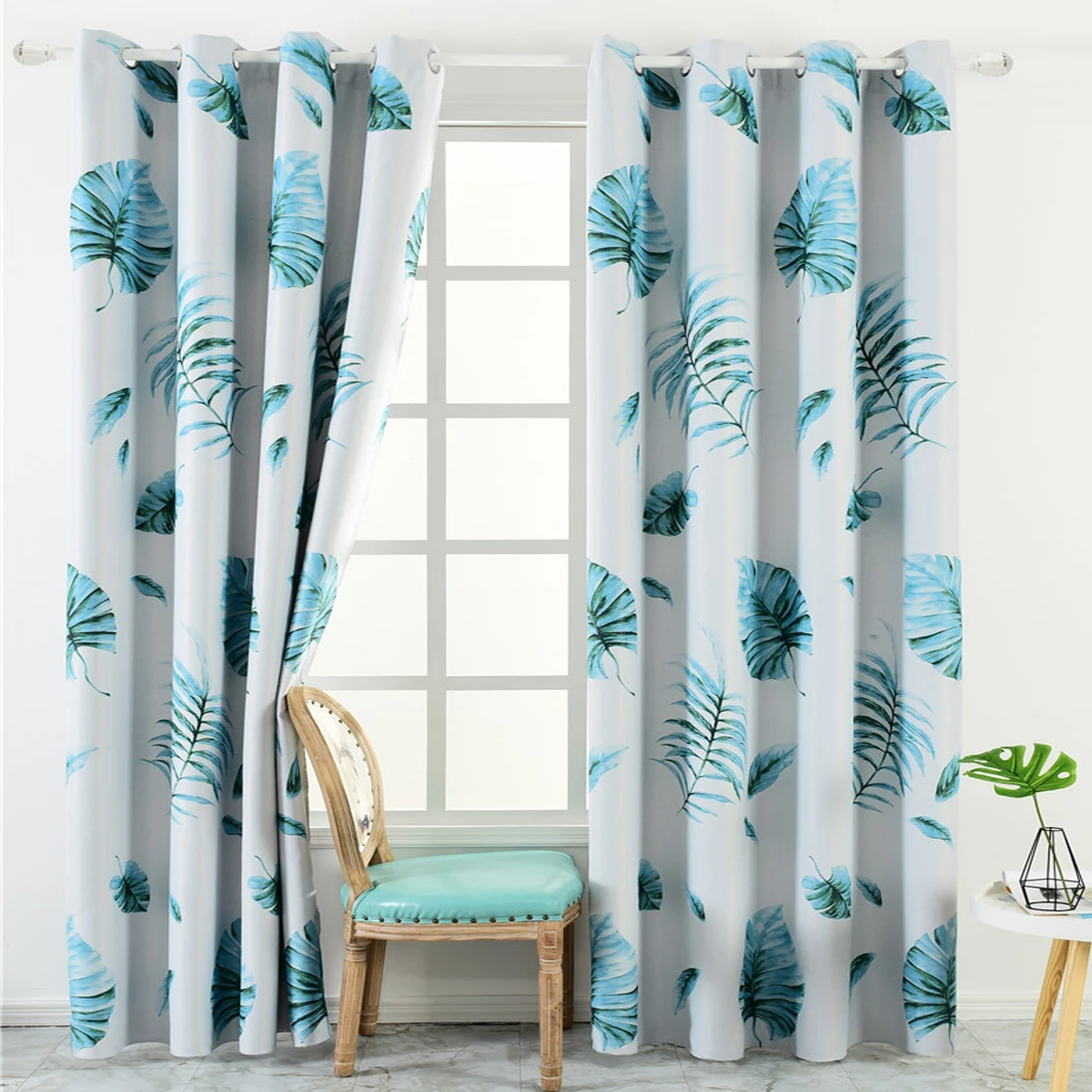 

Blue Plants Curtains Banana Leaves Topic Plant Tulle Curtain for Living Room Balcony Floating Windows Digital Printing Curtain