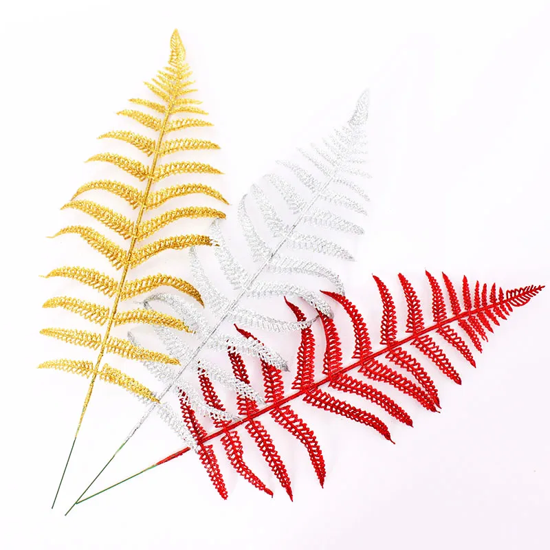 Christmas Tree Decoration Flower Grass Leaf Hollow Flash Grass Fake Flower Home Party Happy New Year Decoration Gold Silver 40cm