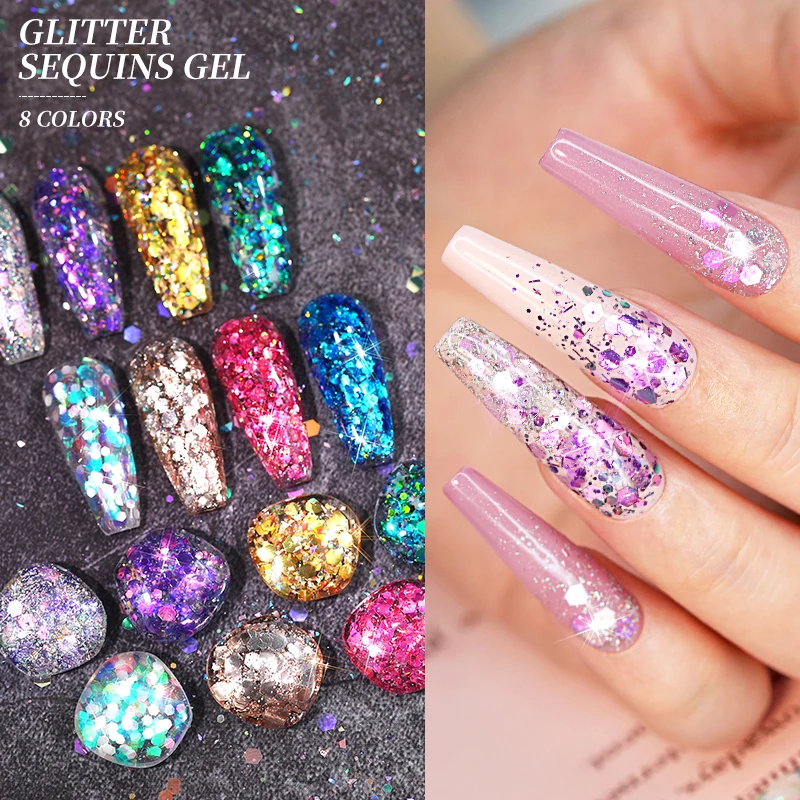 BORN PRETTY Glitter Sequins Gel Nail Polish Glow In The Dark Shining Soak  Off Gel Polish Long Lasting Nail Art Hybrid Varnish - AliExpress