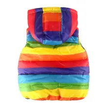 Детский жилет с капюшоном в радужную полоску; сезон осень-зима; детская теплая верхняя одежда из удерживающего материала